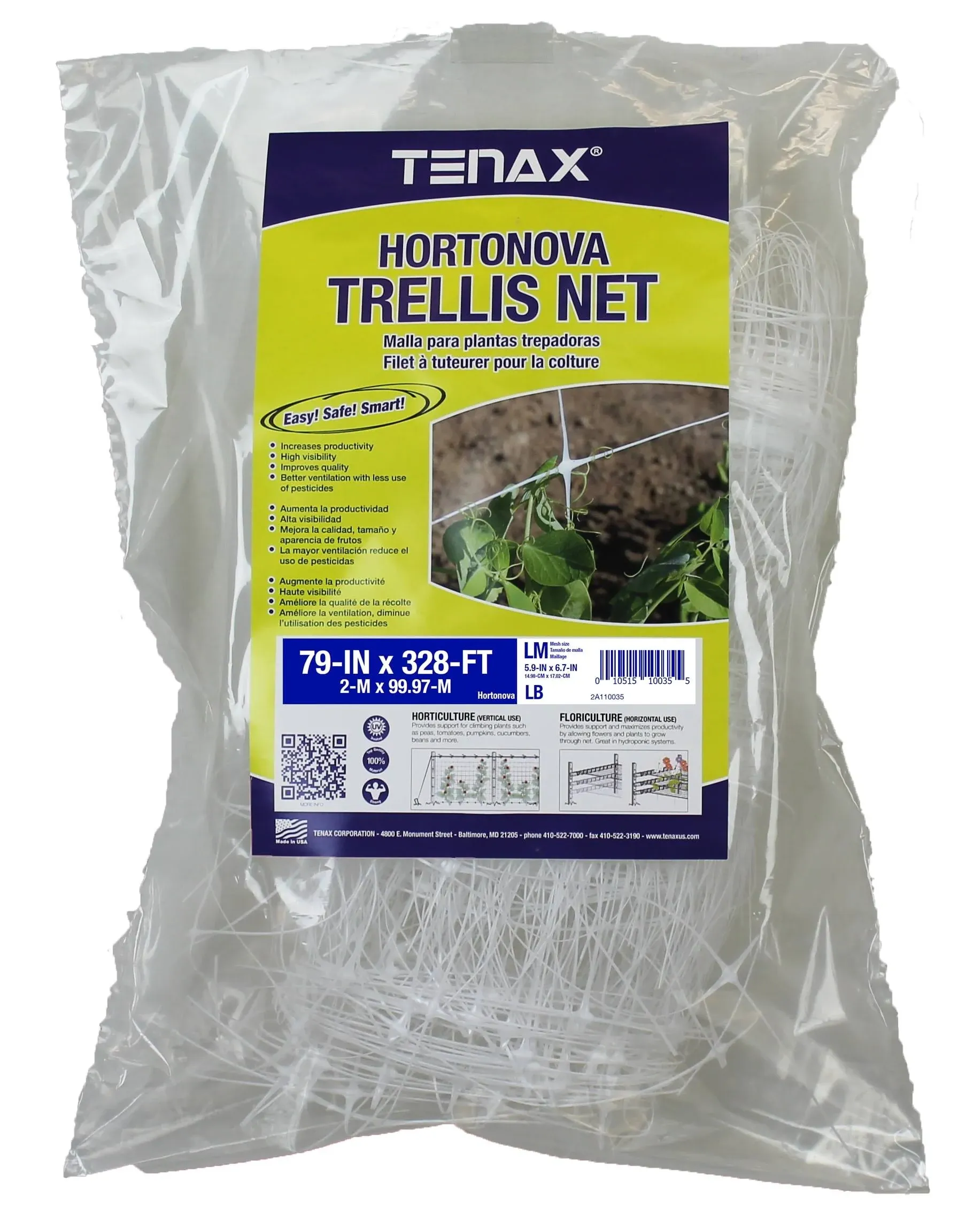 Tenax Hortonova White Trellis Net - 79" x 328'