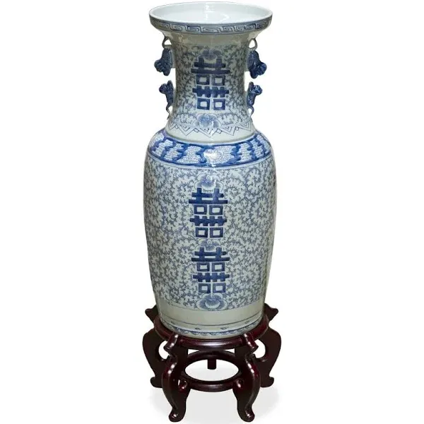 Blue and White Vintage Qing Double Happiness Chinese Vase - Asian - Vases - by China Furniture and Arts | Houzz