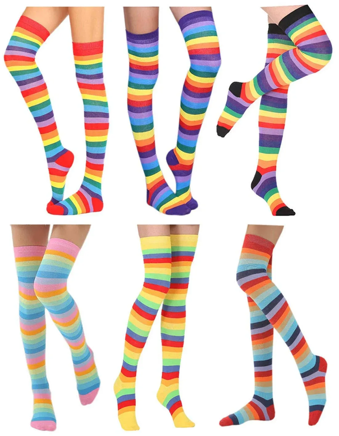 Women's and Girls' Halloween Witch Cosplay Rainbow Stripes Knee High Socks