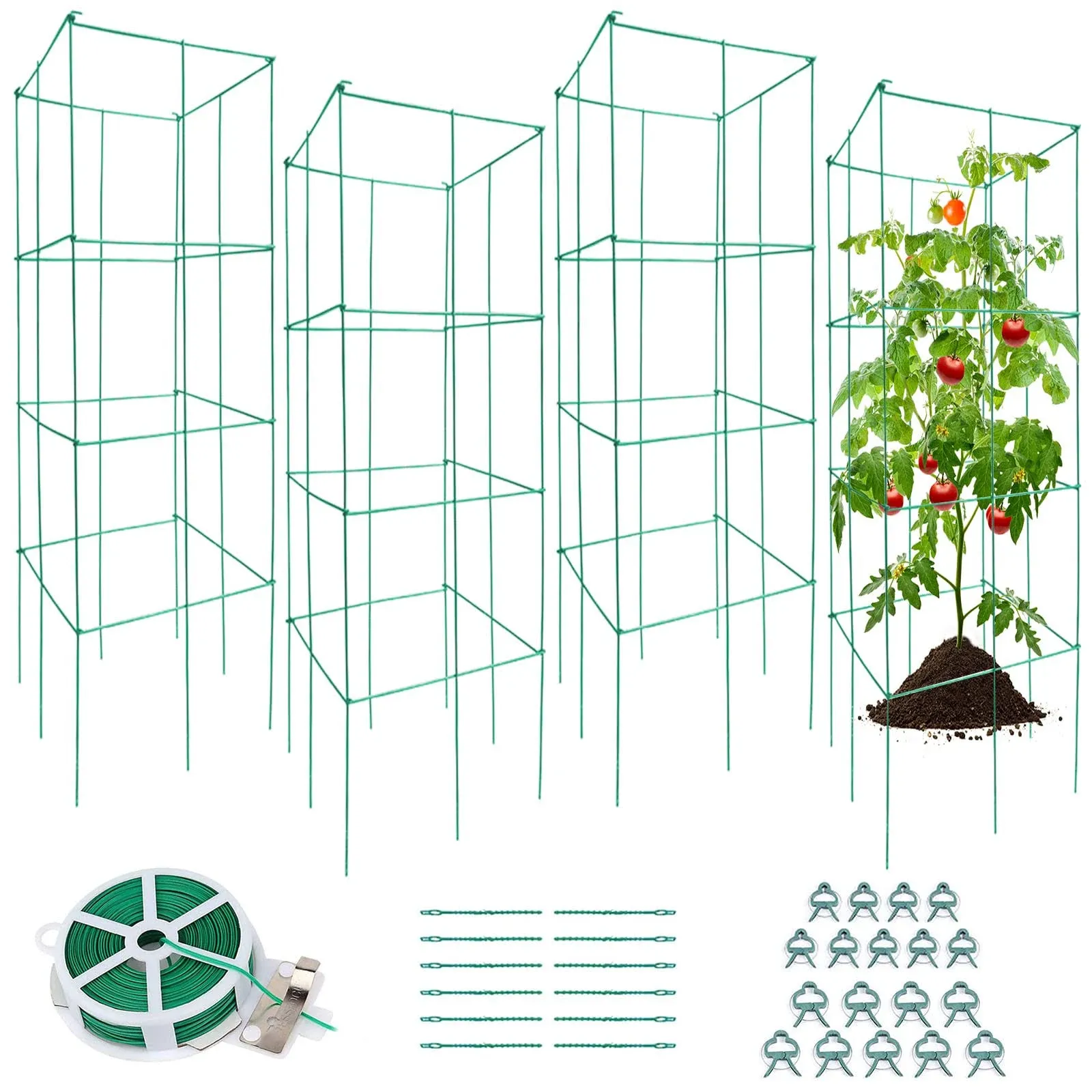 Tomato Cage, 4 Pack Plant Support Cage Square Folding Tomato Cages Garden Plant