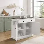 CROSLEY FURNITURE Kitchen Island Small Rectangle W/ Wood Top Shoreline White