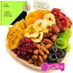 Nut Cravings Dried Fruit & Nut Gift Basket in Wooden Pear Tray (9 Piece Set) Valetines Day 2022 Idea Food Arrangement Platter, Birthday Care Package