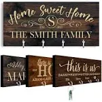 Personalized Key Holder for Wall - Custom Key Hanger with Family Name | 12 Designs, 8 Background Options | House Warming Presents for New Home,