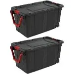 Sterilite 40 Gal Wheeled Industrial Tote Stackable Bin with Latch Lid, 2 Pack