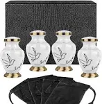 Trupoint Memorials Modern Love White Small Keepsake Urns for Human Ashes - Set of 4 - Resting Place for Your Loved One - with Cas4 and Velvet Bags