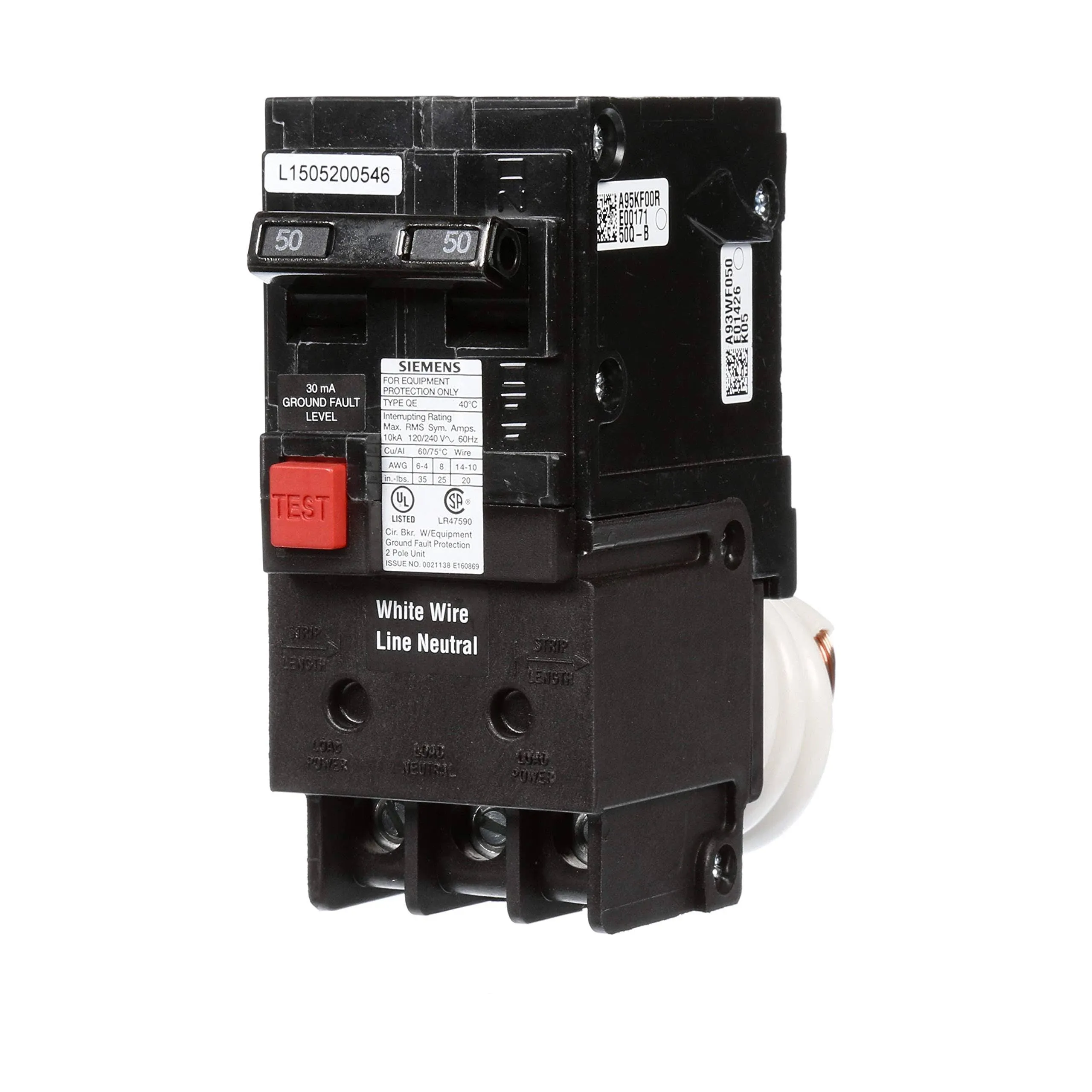 Siemens QE250 50-Amp Two-Pole with GFCI Circuit Breaker 120 / 240V