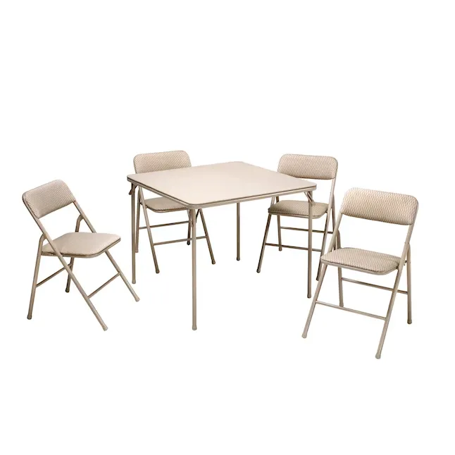 COSCO 5-Piece Folding Dining Set with Card Table and 4 Fabric Padded Chairs, Tan