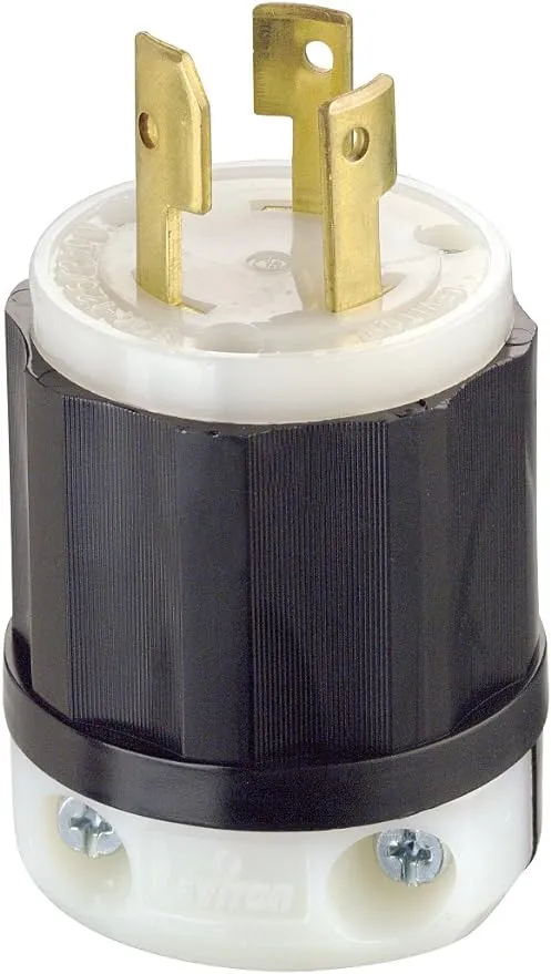 Leviton 30 Amp 125/250V Non-NEMA 3P 3W Locking Plug Industrial Grade Non-Grounding Black-White (3331-C)