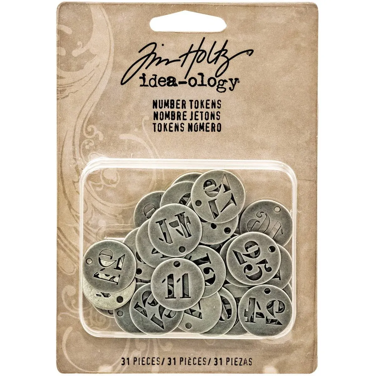 Advantus Idea-Ology Metal Number Tokens 0.75-inch 31/Pkg-Antique Silver