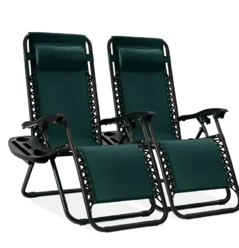 Light Blue Metal Zero Gravity Reclining Lawn Chair With Cup Holders (2-pack) |