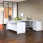 Bush Business Furniture 72"W Studio C U-Shaped Corner Desk With Mobile File Cabinet, White, Standard Delivery