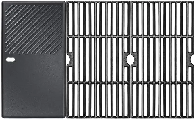 Hisencn Grill Grates and Grill Plate for Charbroil Advantage 463343015, 463344015, 463344116, Advantage Gas2coal Parts 463340516 Gas Grill Models, 16 15/16" Cast Iron Cooking Grates for G467-0002-W1