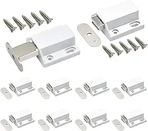 10 Pack Magnetic Push Latch Catch Push to Open Latch Pressure Touch Release Cabinet Catch for Doors Drawers Release Latch Kitchen Drawer Push Catch Pop Out Latch (White)