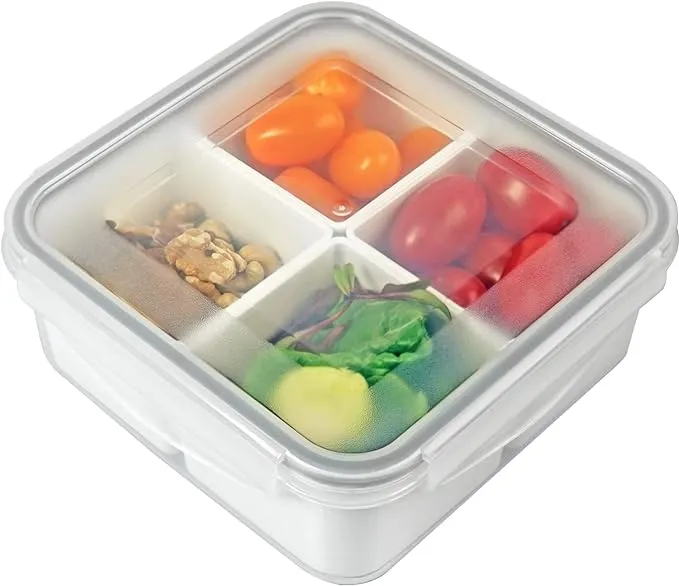 carrotez Food Storage Container, 4 Compartment Food Container, Portion Control Container, Salad Container, Meal Prep, Reusabl