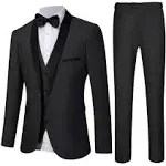 LiveZou Mens Formal Tuxedo 3 Piece Slim Fit Vest Sets Trouser Coat Suit Black Medium