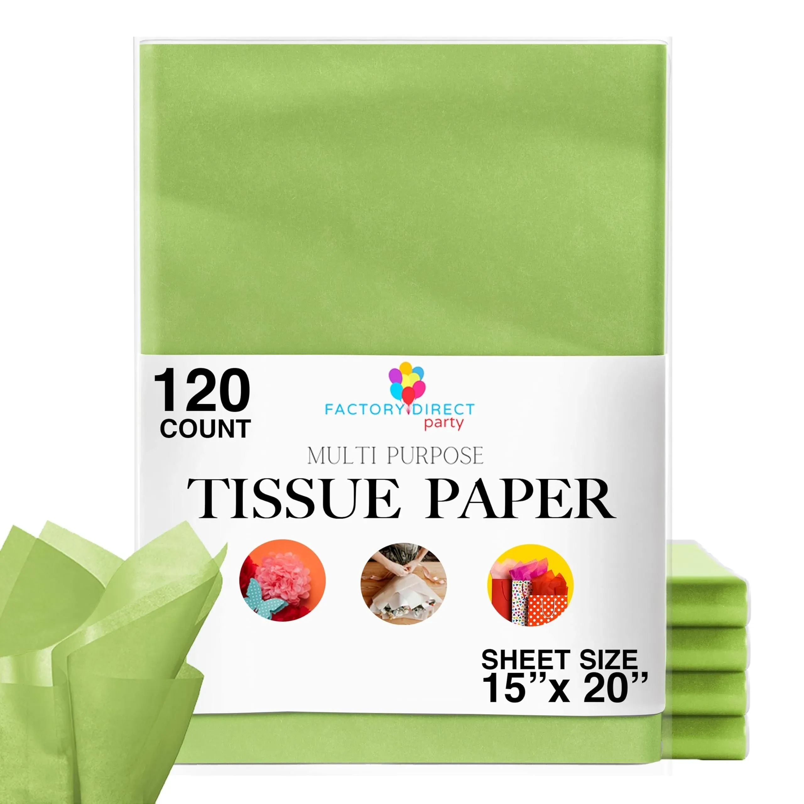 Crown Display Lime Green Tissue Paper 15" x 20" Packing Paper for Gifts - 120 Count