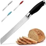 Zulay Serrated Bread Knife - Stainless Steel Bread Knife for Homemade Bread, Cake, Bagel - One Piece Bread Cutter & Slicer with Tip Safety Guard - Sharp 8-Inch Blade & 5-Inch Handle (Black)