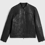 John Varvatos Star Usa Leather Band Collar Moto Jacket