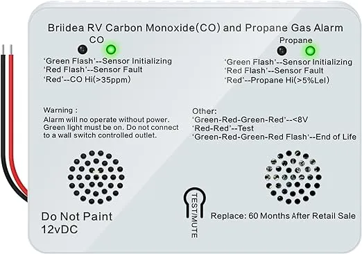 RV Carbon Monoxide Propane Gas Alarm Briidea Dual LP Co with Separate LED ...