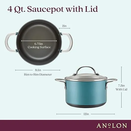 Anolon Achieve Hard Anodized Nonstick Saucepot with Lid, 4-Quart, Teal