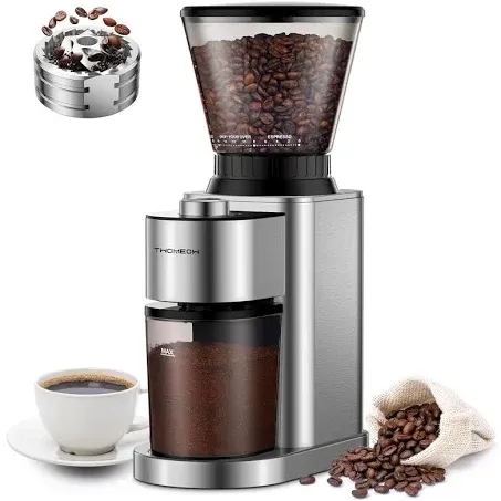 Conical Burr Coffee Grinder, Stainless Steel Coffee Grinder Electric with 15 Precise Grind Settings for Espresso/Pour Over/Moka Pot/French Press/Cold Brew, Compact Design