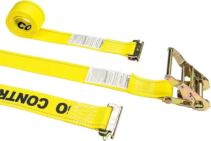 2" x 12\' Yellow E Track Ratchet Straps w/ Spring E-Fittings