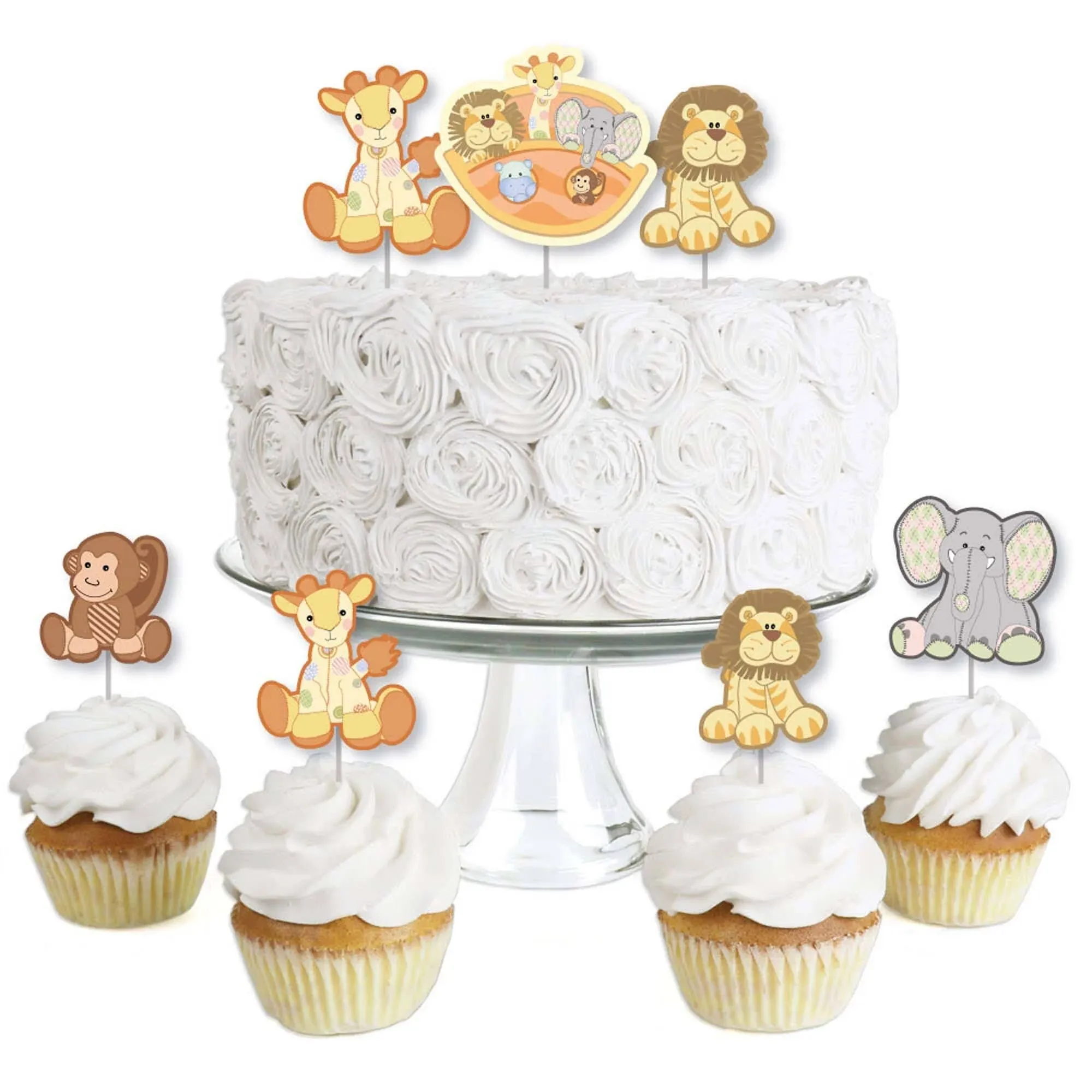 Noah&#39;s Ark - Dessert Cupcake Toppers - Twins Baby Shower or 1st Birthday Party Clear Treat Picks - Baby Animal Party -Set of 24