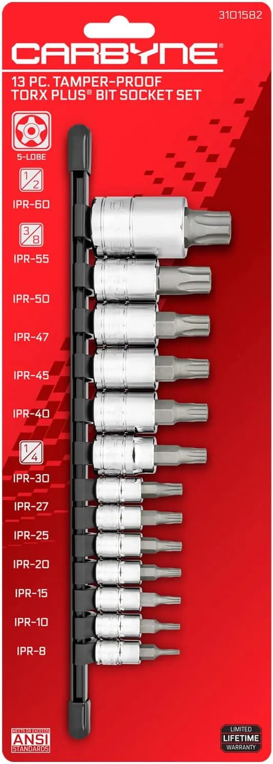 Tamperproof Torx Plus aka 5 Lobe Bit Socket Set 13 Piece Tpr8/ipr8 To Tpr60/ip