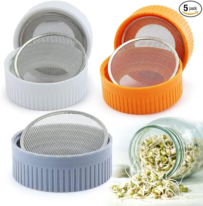 5 Pack Sprouting Lids for Wide Mouth Mason Jars, Plastic Sprout Lid, Bean Screen Sprouting Lids, Suit for Grow Bean Sprouts, Alfalfa, Salad Sprouts etc