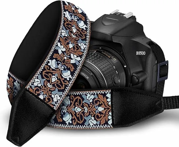 Camera Strap for All DSLR and Mirrorless Cameras Including Binoculars Christmas Gift & Stocking Stuffer Embroidered White Woven Universal Neck & Shoulder Camera Strap Floral Pattern for Photographers