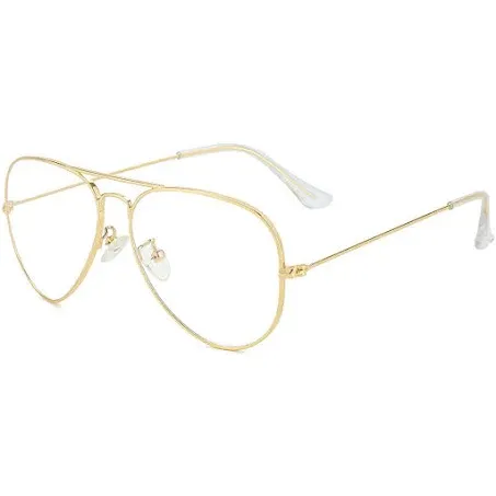 Classic Aviator Blue Light Glasses for Women Men, Metal Frame Clear Lens Eyeglasses (Gold)