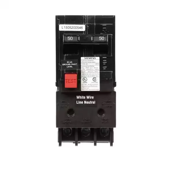 Siemens 50 Amp Double Pole Type QE Ground Fault Equipment Protection Circuit Breaker QE250