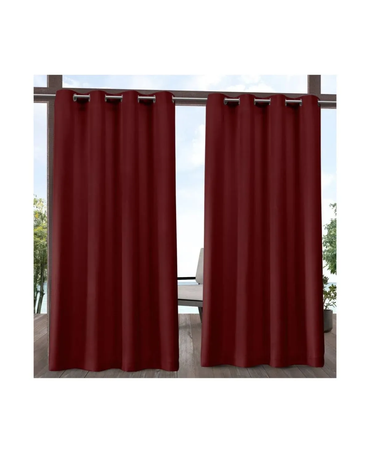 Exclusive Home Delano Heavyweight Textured Indoor/Outdoor Grommet Top Curtain Panel Pair, 54"x108", Radiant Red