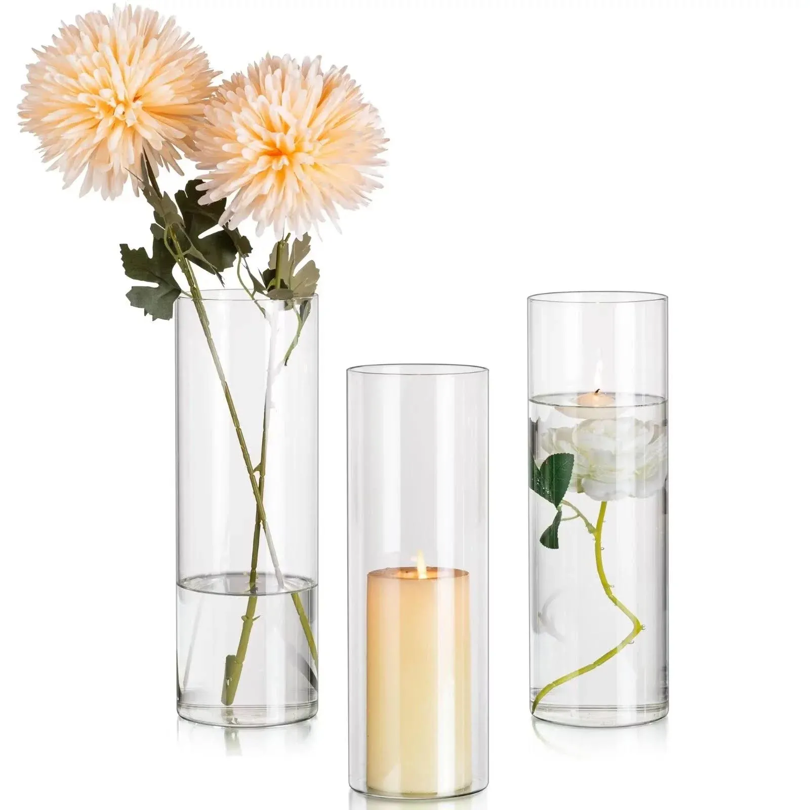 Glasseam 3.9X12 inch Tall Glass Cylinder Vases Set of 3 Clear Flower Vases in Bulk for Wedding Centerpieces(16 inch-3 Pack)