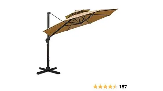 Sunnyglade 11FT Double Top Cantilever Patio Umbrella Deluxe Offset Umbrella 360° Rotation & Integrated Tilting System Heavy Duty Outdoor Umbrella for Market Garden Deck Pool Backyard Patio(Tan)