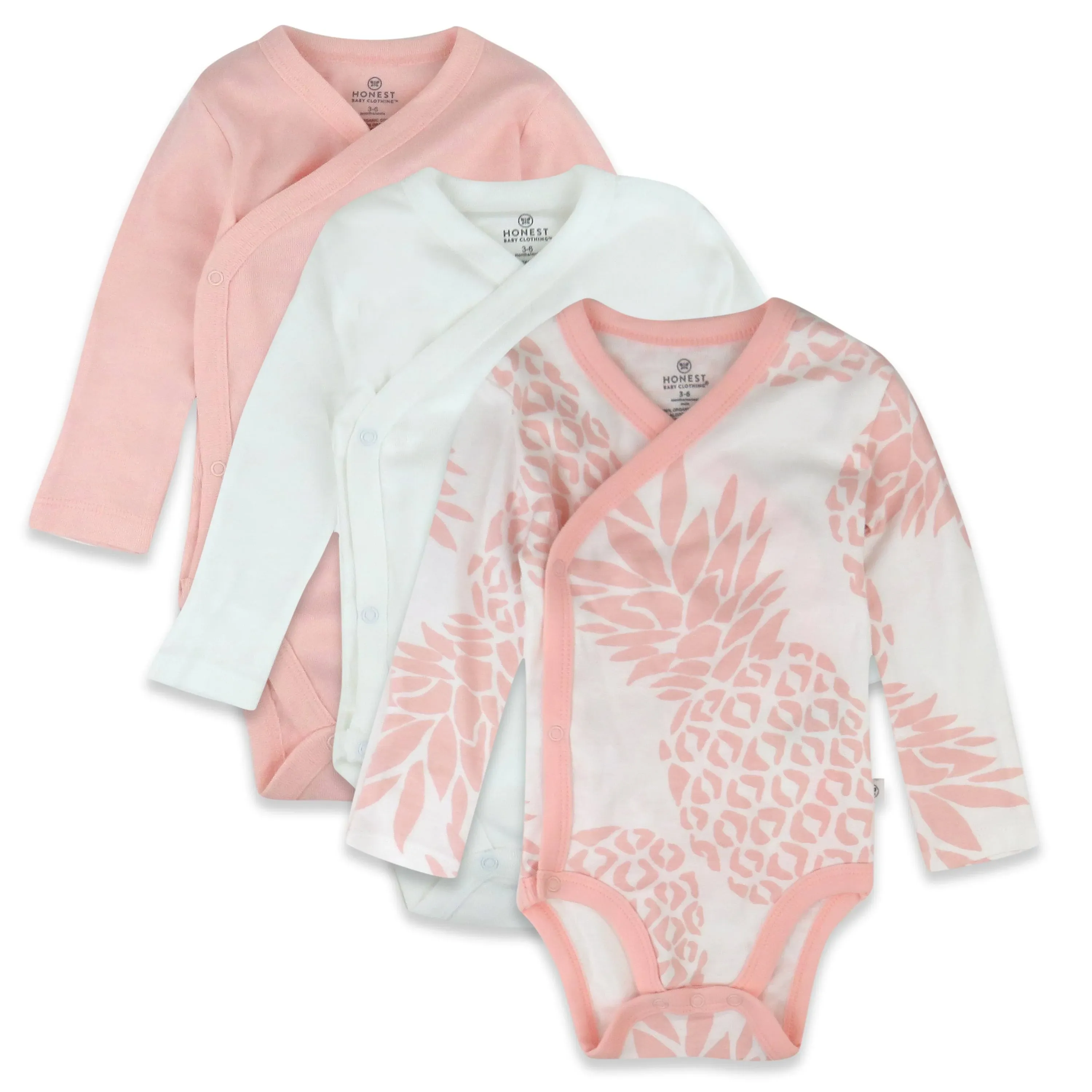 HonestBaby Baby Long Sleeve Side-Snap Organic Cotton Kimono Bodysuits (3 Pack)