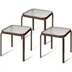 Prolisok Metal Side Table with Tempered Glass Top in Bronze (Set of 3)