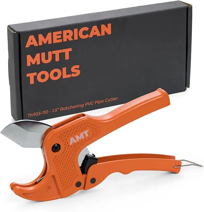 AMERICAN MUTT TOOLS 1.5” PVC Pipe Cutter – Heavy Duty Ratcheting PVC Cutter – PEX Cutter, Hose Cutter, PEX Cutter Tool, Pipe Cutters Plumbing, Tube Cutter Tool, PVC Cutter Tool, Hose Cutter Tool