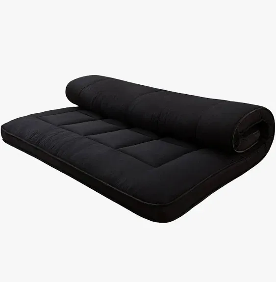 MAXYOYO Japanese Floor Mattress for Adults, 4" Thick Roll Up Floor Bed Futon Mattress Shikibuton, Black, Full