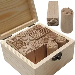 TINTON LIFE 16PCS Wooden Clay Pottery Stamp Pottery Tool Wood Block Stamp