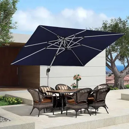 PURPLE LEAF 9' X 11' Patio Umbrella, Outdoor, Rectangle, Large, Cantilever Windproof Offset Heavy Duty Sun Umbrella for Garden Deck Pool , Navy Blue