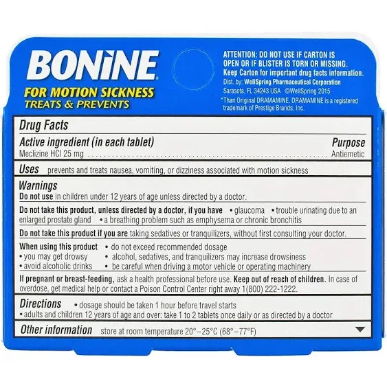 Bonine Motion Sickness Chewable Tablets - Raspberry 16 ct