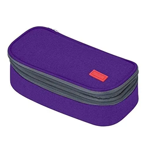 Zcassi Big Capacity Pencil Case 3 Compartments Canvas Bag Purple 