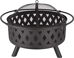 Fire Pit Set, Wood Burning Pit - Includes Screen, Cover and Log Poker - Great for Outdoor and Patio, 32 inch Round Crossweave Firepit by Pure Garden