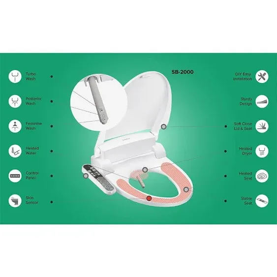 SmartBidet SB-2000 Bidet Seat for Elongated Toilets - Electronic Heated Toilet S