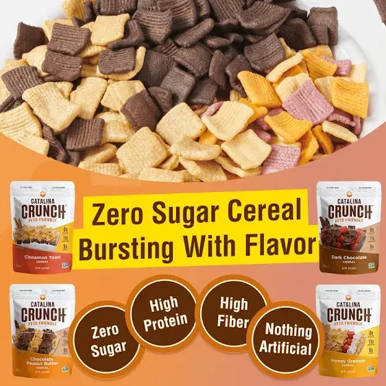 Catalina Crunch High Fiber Protein Cereal Variety Pack (4 Flavors) | Low Carb, Zero Sugar, Gluten Free, Fiber | Vegan Snacks/Food | Keto Friendly