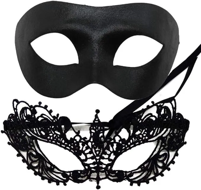 "IDOXE US Size Masquerade Mask For Couples Venetian Halloween Costume Ana Lace Masks Women's Mens Adults Party Prom Ball Decor (Black)"