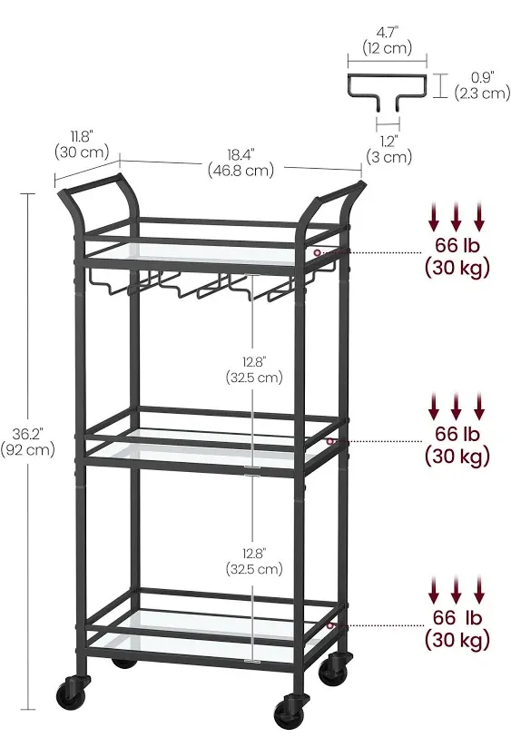 3-Tier Mini Bar Cart Ink Black