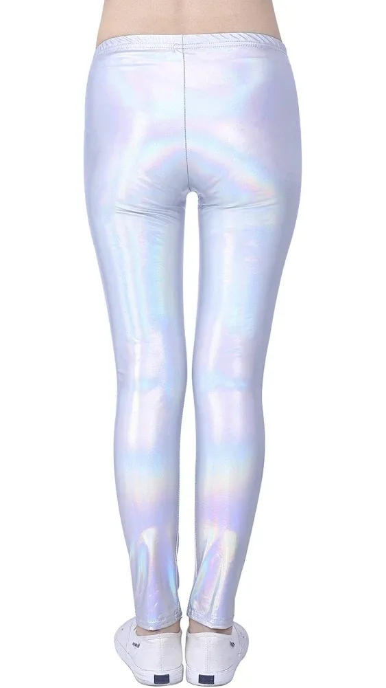 HDE Girls Shiny Wet Look Leggings Kids Liquid Metallic Footless Tights (4T-12)