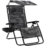 Best Choice Products Folding Zero Gravity Outdoor Recliner Patio Lounge Chair w/Adjustable Canopy Shade, Headrest, Side Accessory Tray, Textilene Mesh - Ice Gray